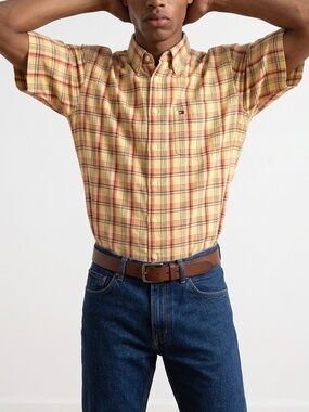 Tommy Hilfiger Men's Yellow and Red Plaid Shirt